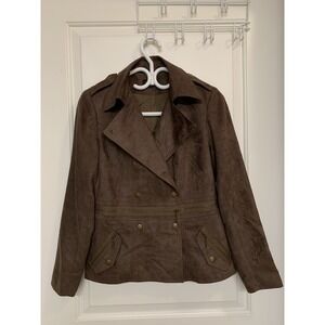 Vex Faux Suede Military Jacket Brown Size 36 Structured Shoulder Steampunk